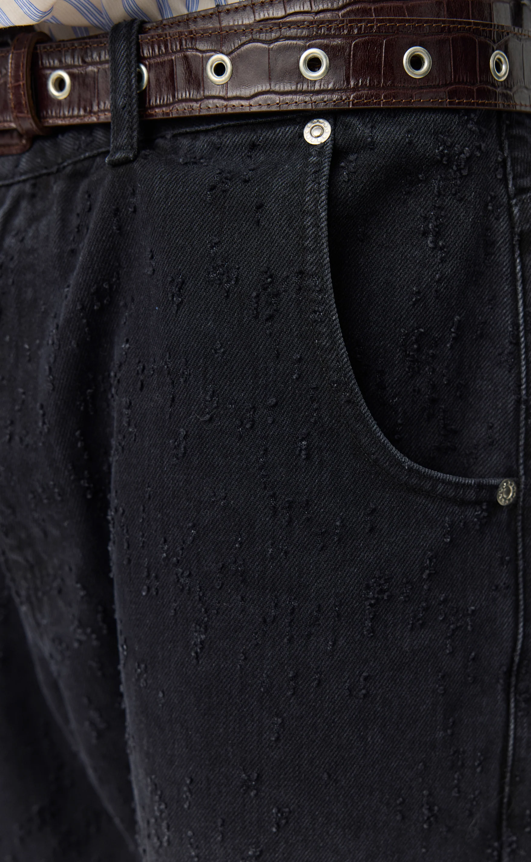Straight Cut Jeans - Faded Black Punch Out - Image 4