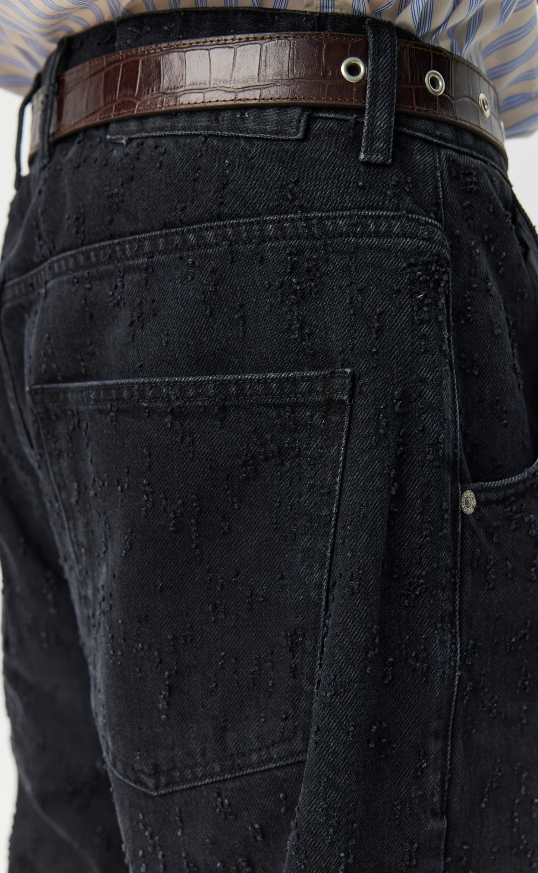 Straight Cut Jeans - Faded Black Punch Out - Image 6